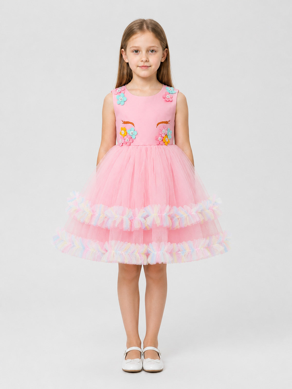 Girls' Princess Dressy Dress with Flowers and Bows on-model view