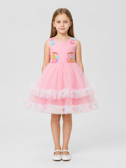 Girls' Princess Dressy Dress with Flowers and Bows on-model view