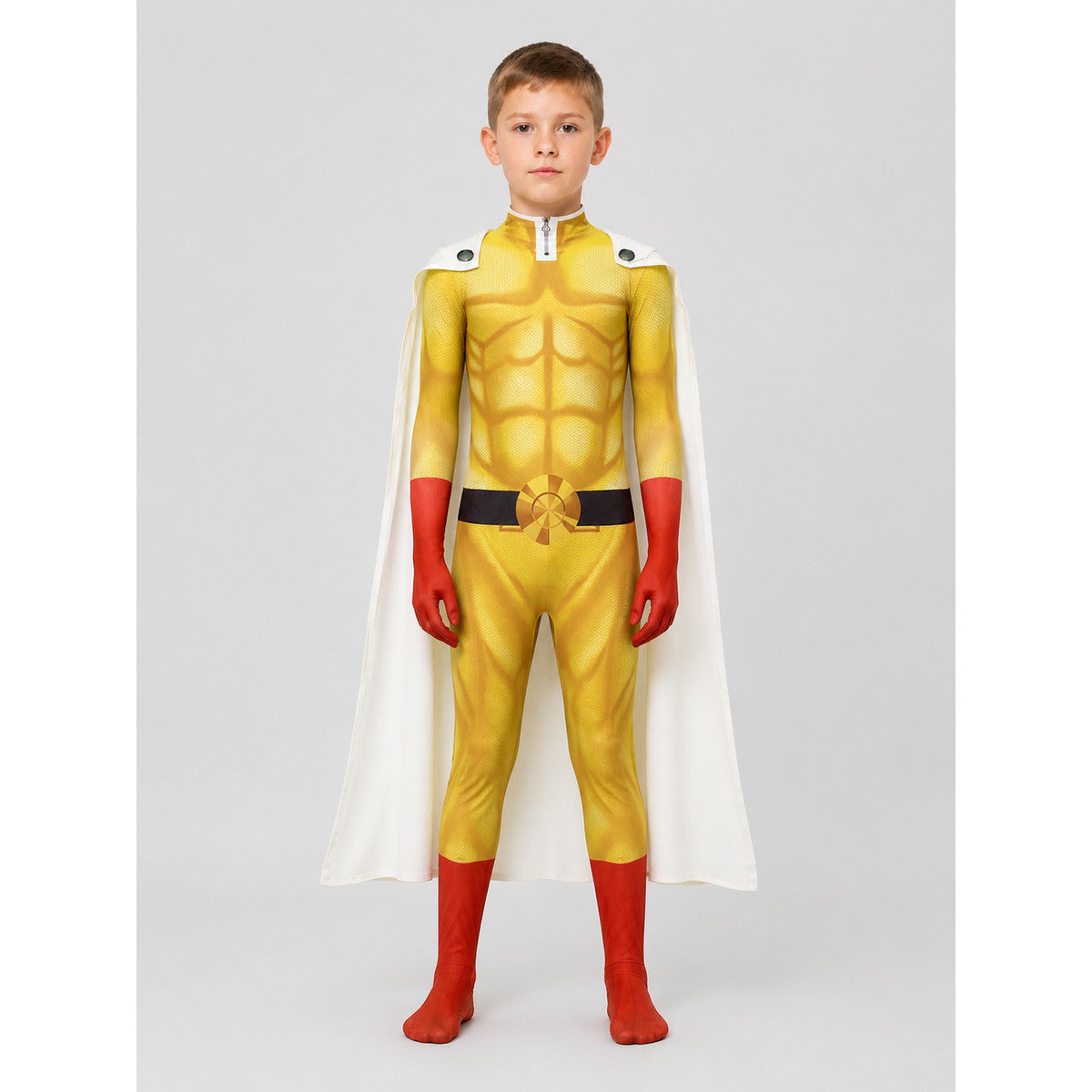 Saitama Costume from One-Punch Man for Cosplay with Cape on-model view