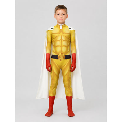 Saitama Costume from One-Punch Man for Cosplay with Cape on-model view