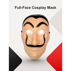 Full-Face Mustache Cosplay Mask for Adults – Flesh-Tone Face with Black Hair, Brows & Elastic Strap