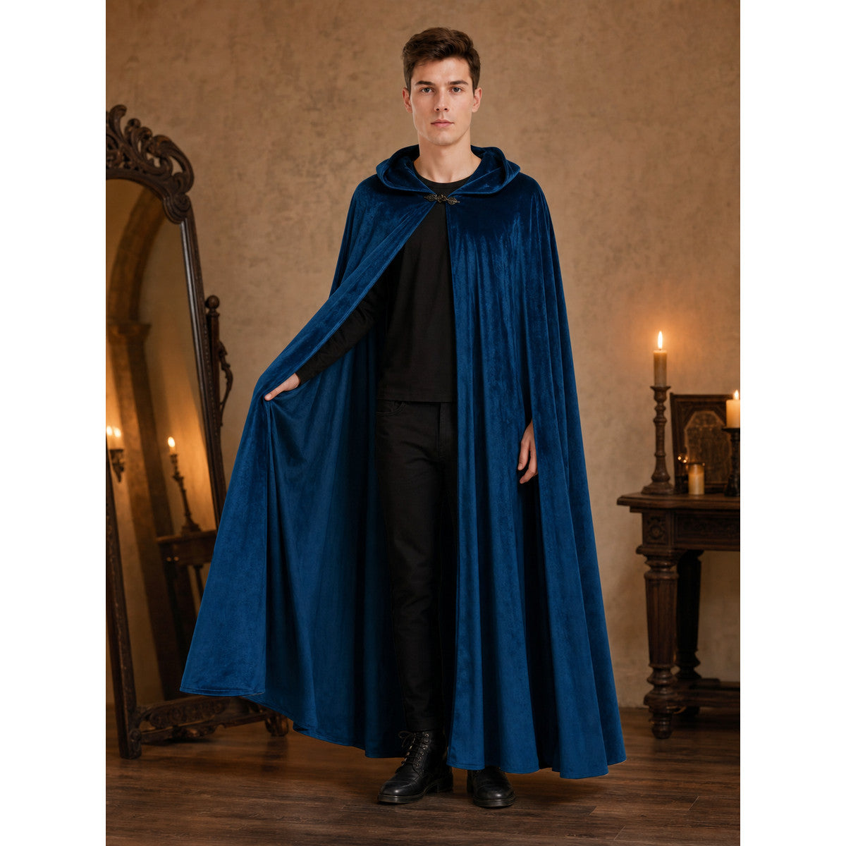 Blue Medieval Hooded Costume Cloak