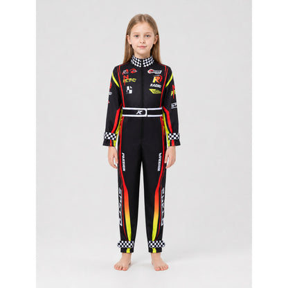Racing Jumpsuit with Belt and Checkered Print