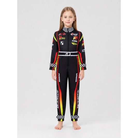 Racing Jumpsuit with Belt and Checkered Print on-model view