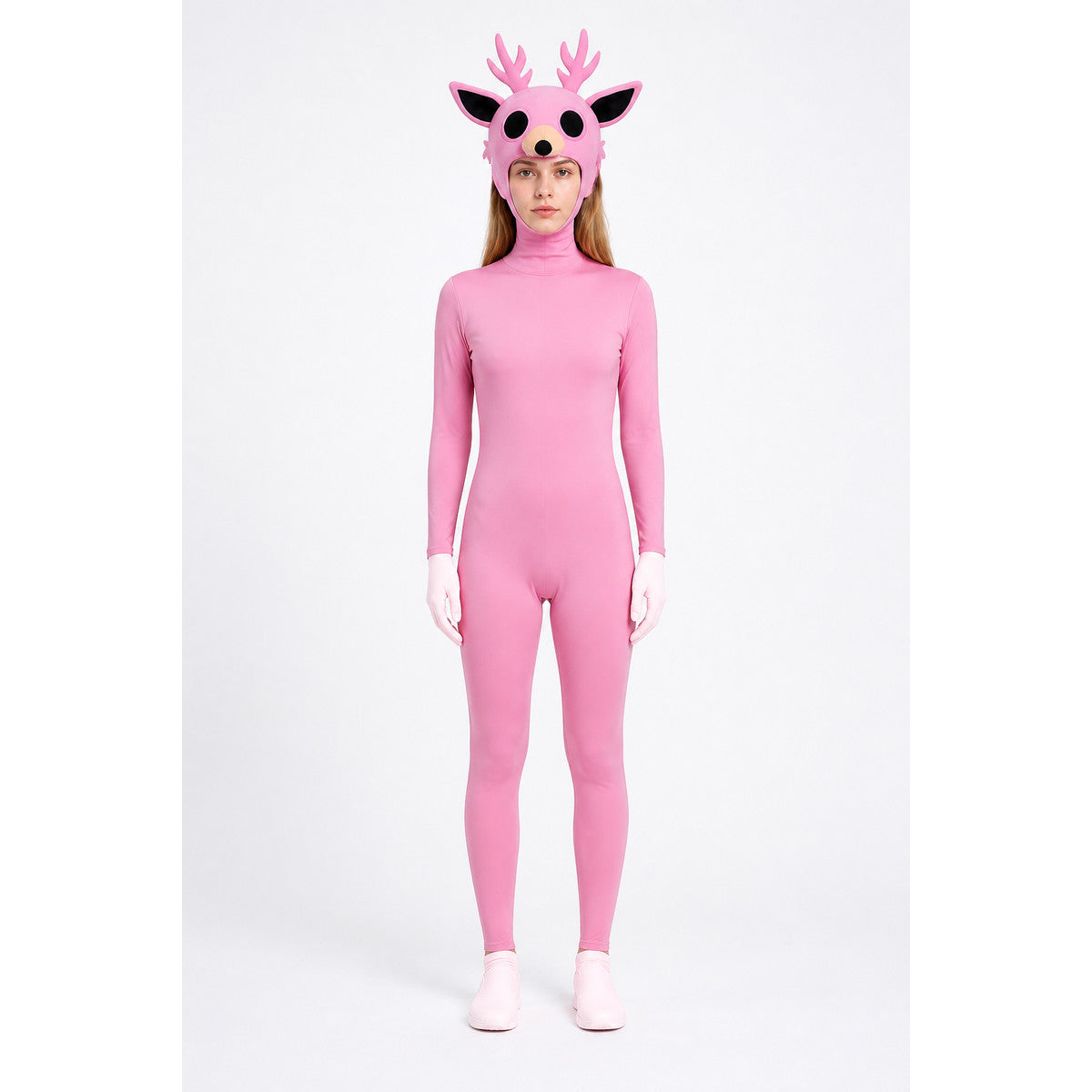 Pink One-Piece Deer Costume with Branching Antlers