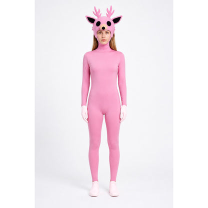 Pink One-Piece Deer Costume with Branching Antlers