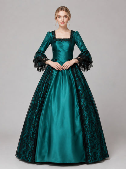 Medieval Dress with Full Skirt and Lace on-model view