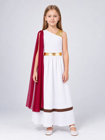 Carnival Dress with Burgundy Cape and Gold Belt