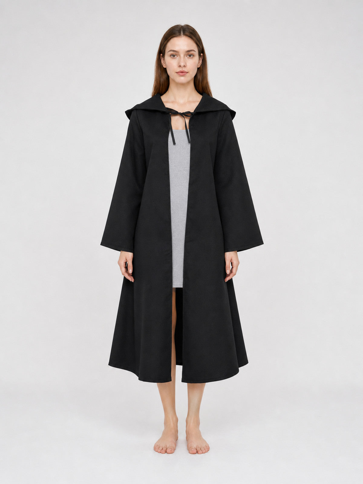 Black Costume Cloak with Hood for Cosplay front view
