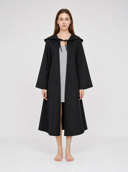 Black Costume Cloak with Hood for Cosplay front view