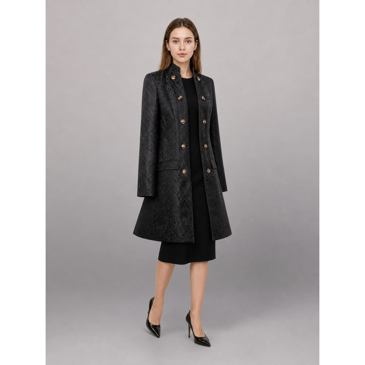 Black carnival cloak with jacquard pattern
