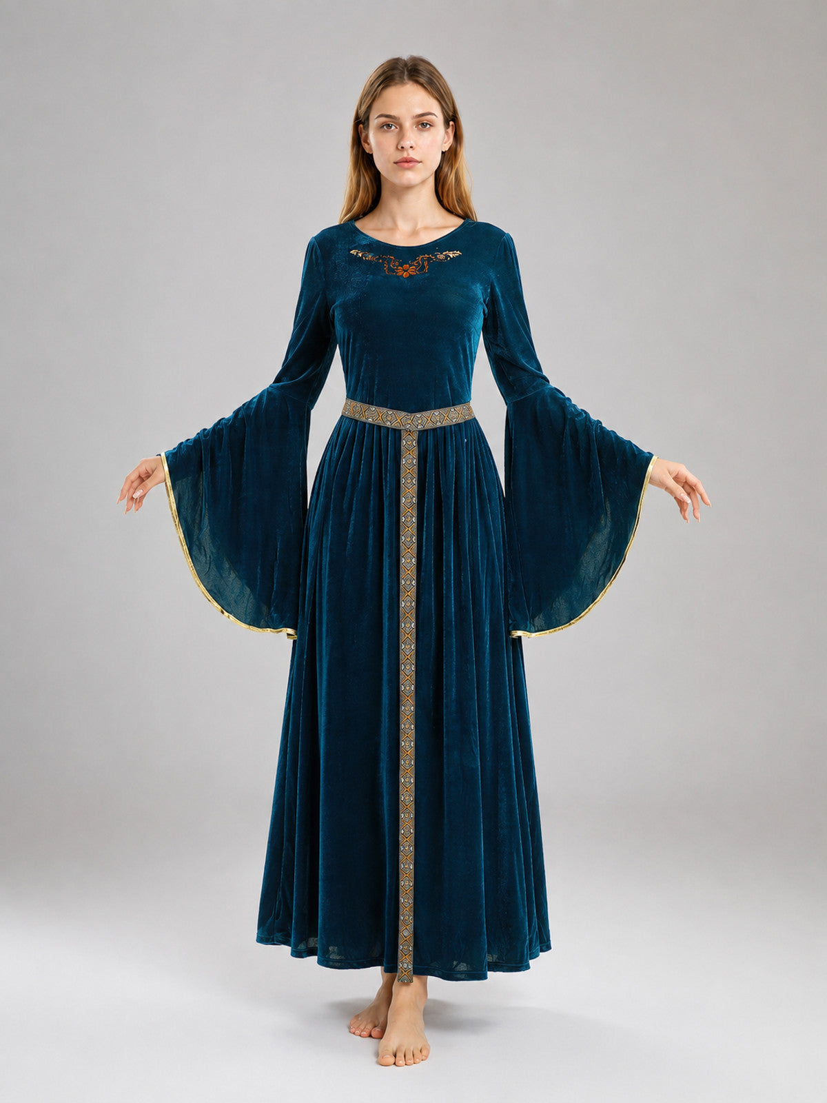 Medieval-Style Costume Dress with Belt on-model view
