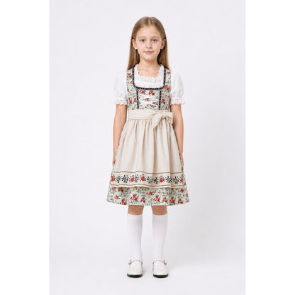 Dirndl Dress with Apron and Kerchief Featuring a Red Rose Print