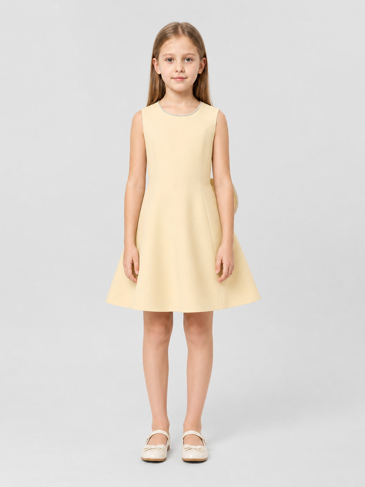 Girls' A-Line Dress with Pearl Trim on-model view