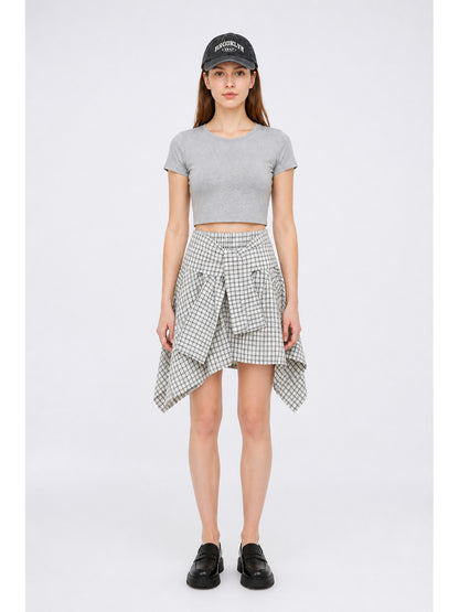 Gray-and-white Plaid Dress with an Asymmetrical Hem main product view
