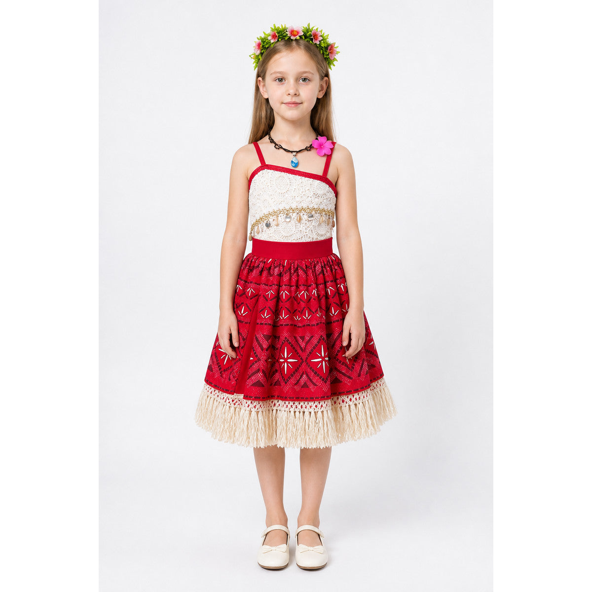 Children’s Moana costume with a red full skirt for Halloween main product view