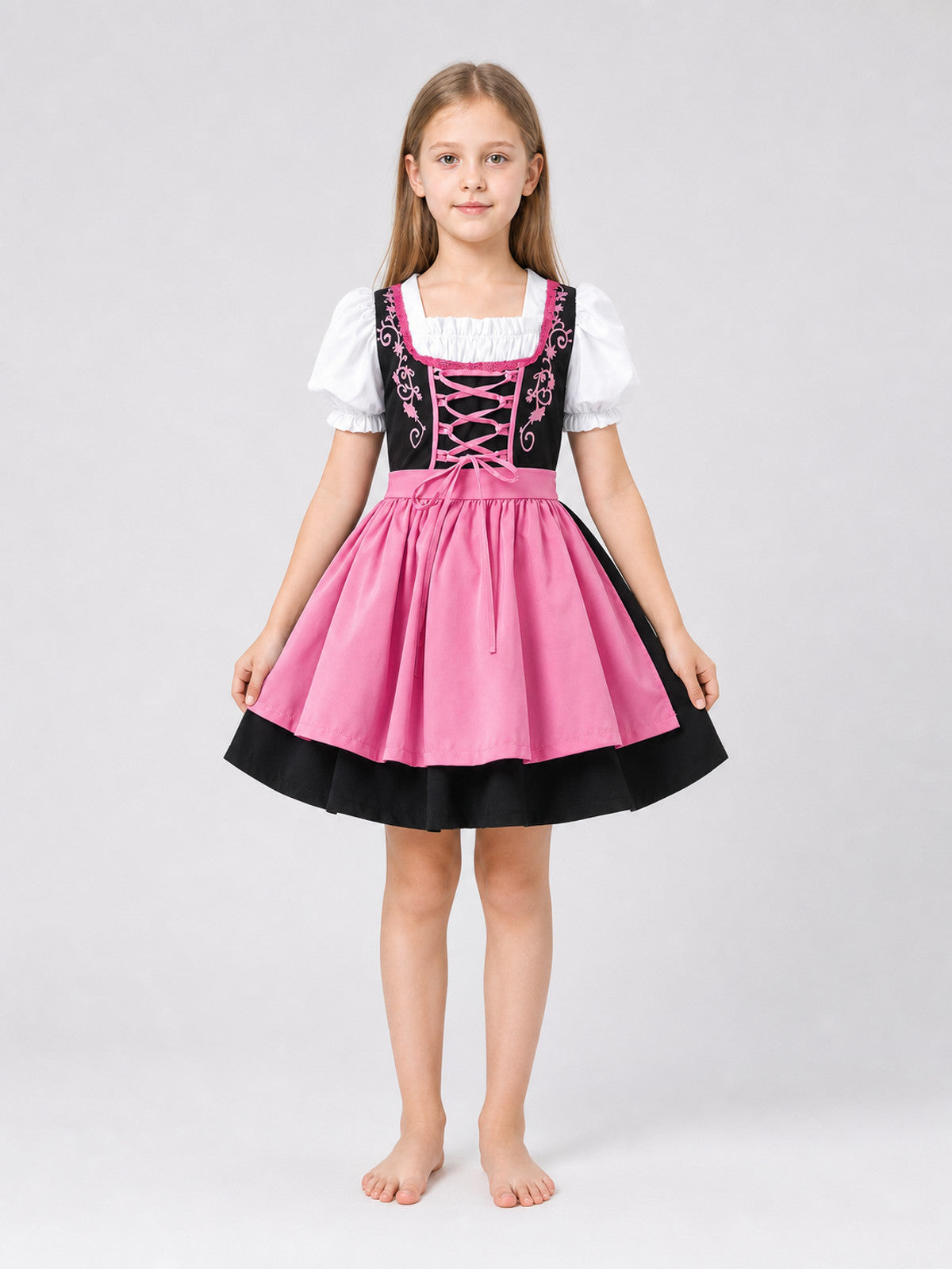 Children's costume set: dress, apron, and accessories