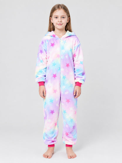 Kids' Flannel Star-Print Pajama Jumpsuit