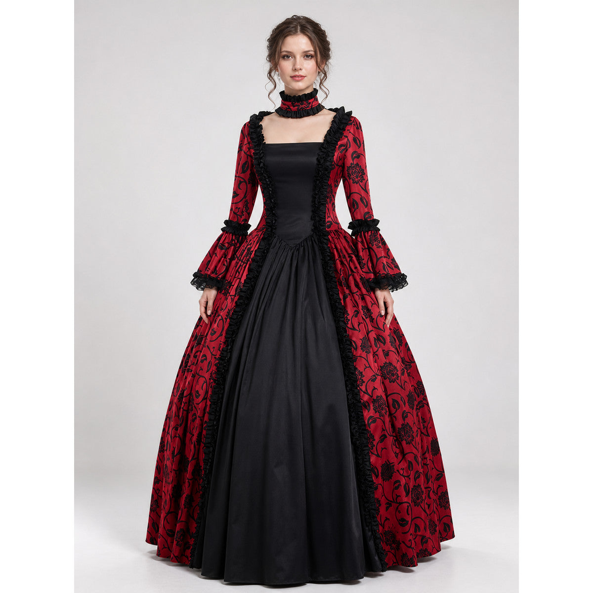Gothic Victorian-Style Dress with Ruffles on-model view