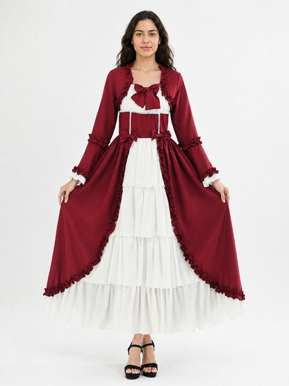Burgundy Dress with Ruffles and Flared Sleeves main product view