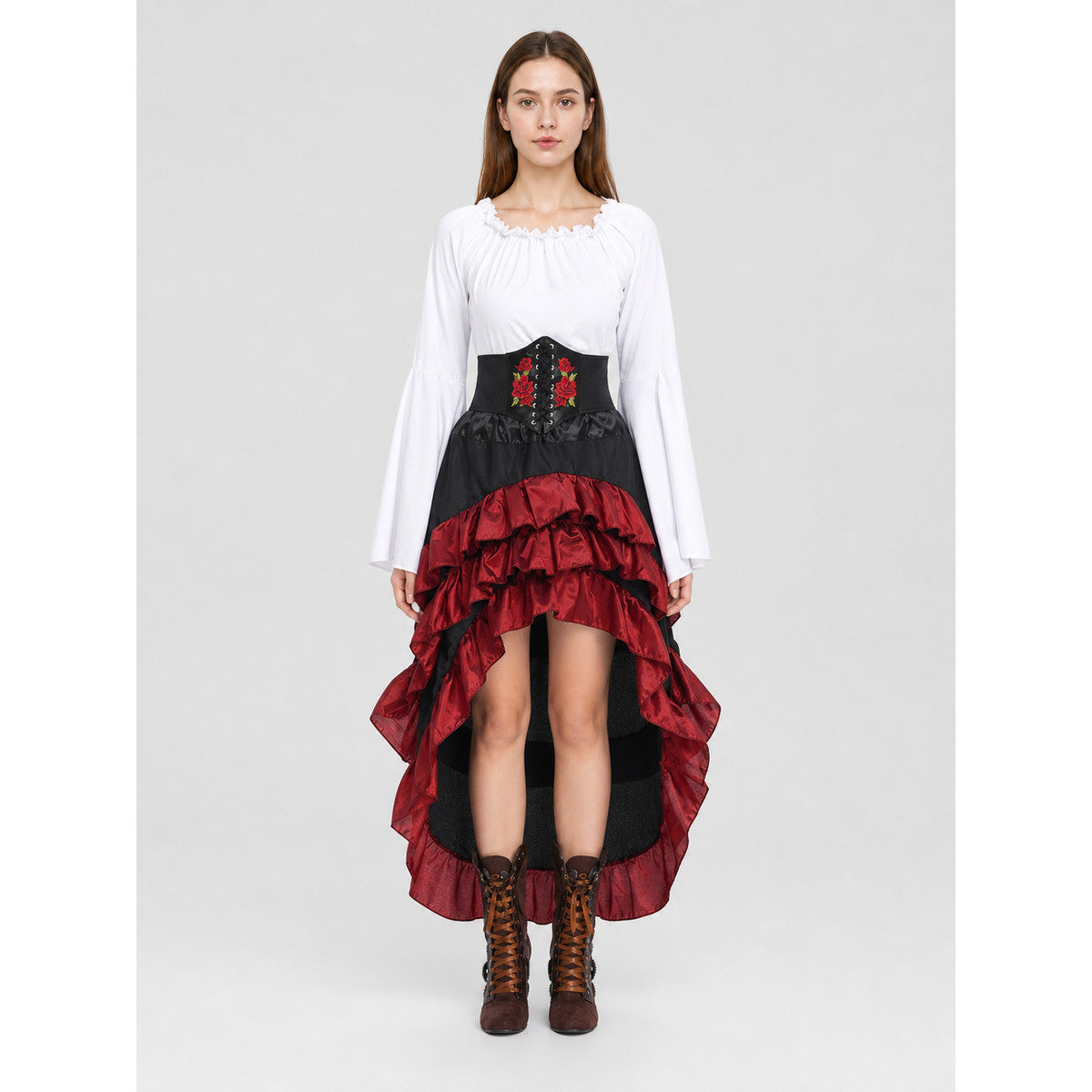 Victorian-style carnival costume with corset on-model view