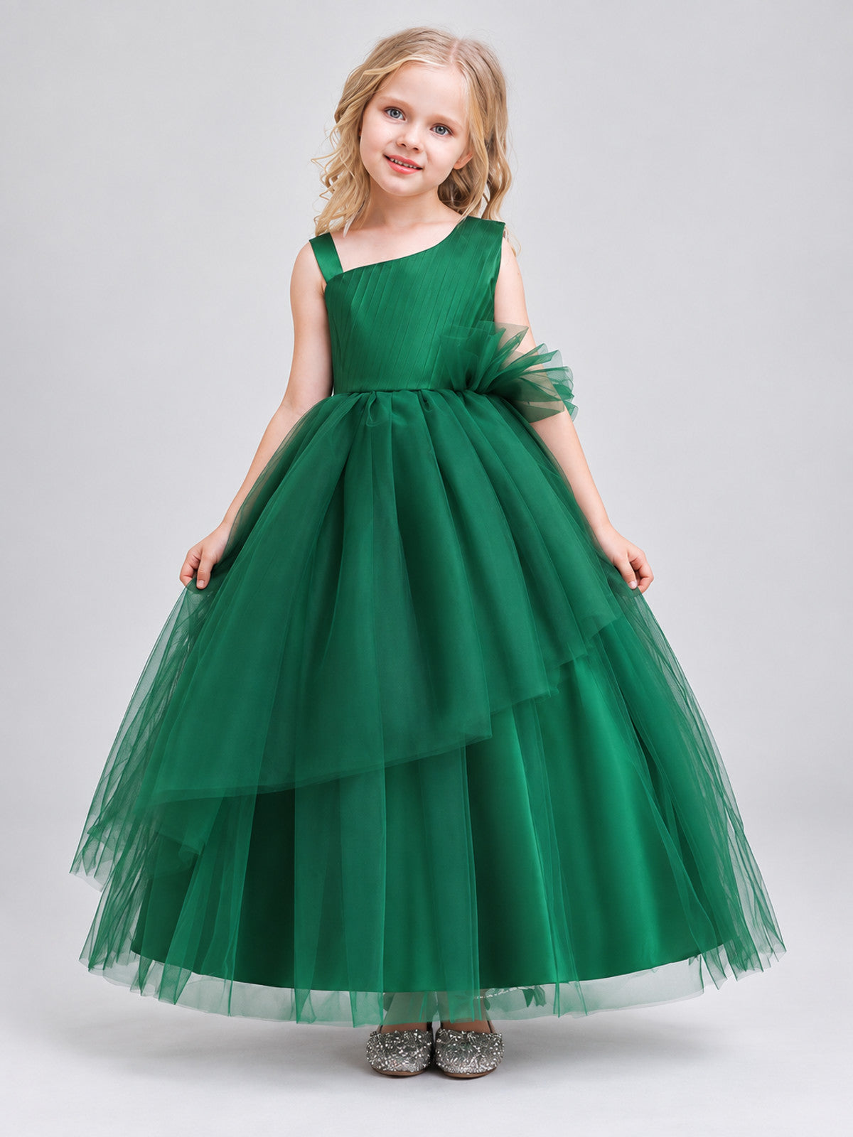 Girls' Princess Holiday Dress Dark Green with Bow