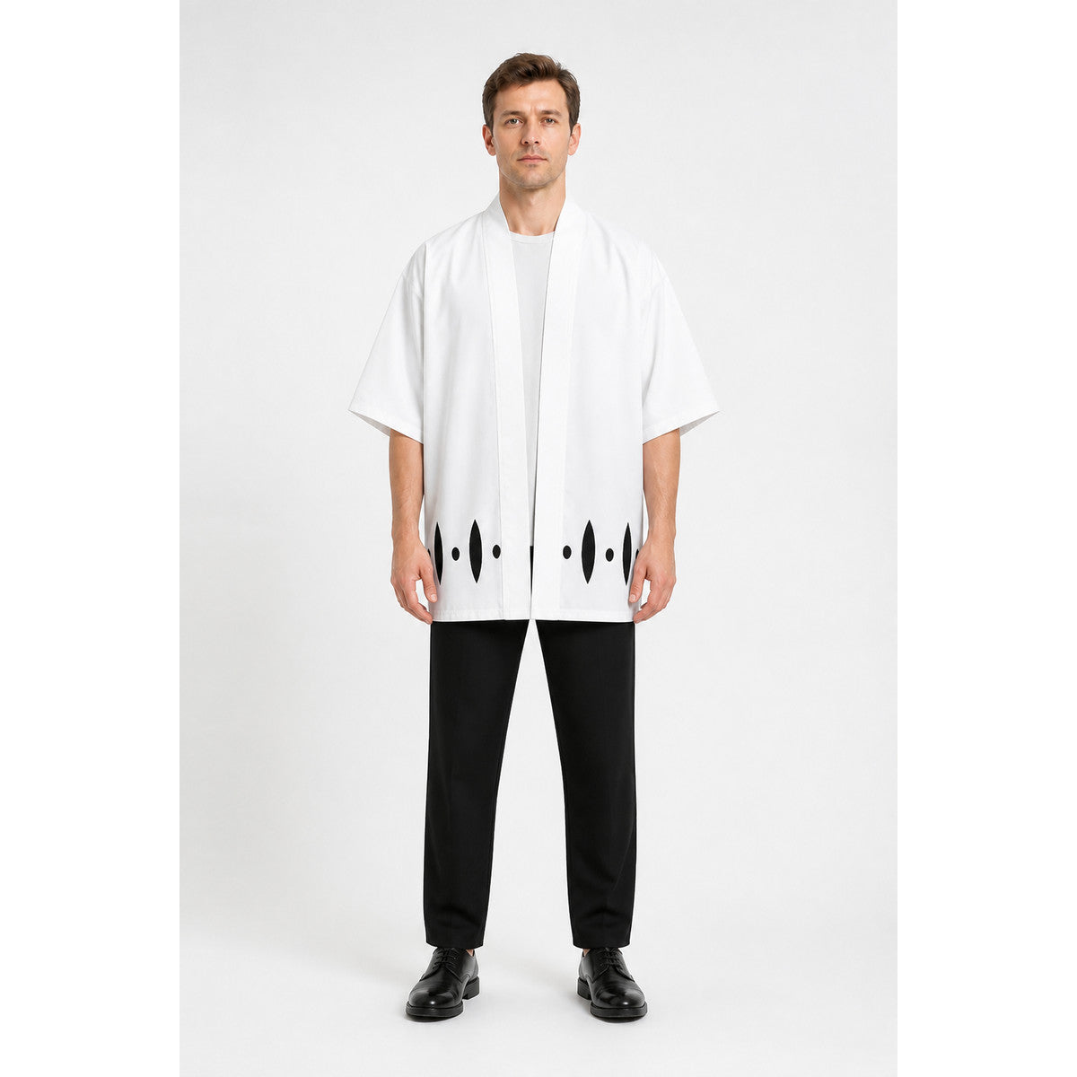 White Anime Cosplay Cloak with Black Pattern main product view