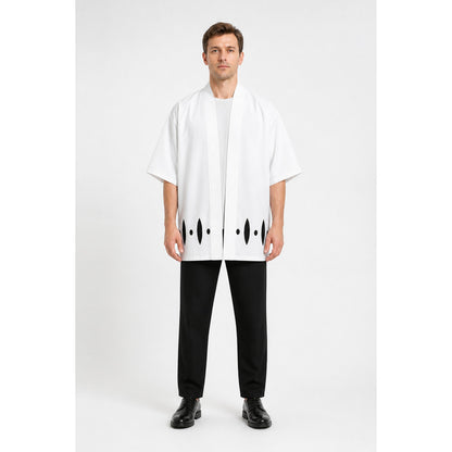 White Anime Cosplay Cloak with Black Pattern main product view