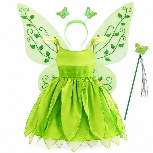 Disney Flower Fairy Dress Up Girls Cosplay Princess Dress Wings Halloween Elves Costume Carnival Party Tinkerbell Bell Dress - Color:Fairy 3