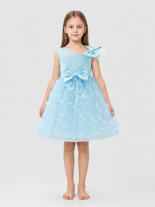 Children’s One-Shoulder Tutu Dress with 3D Butterflies on-model view