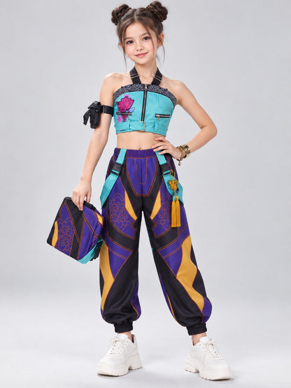 Turquoise Kids' Cosplay Costume with Top and Pants