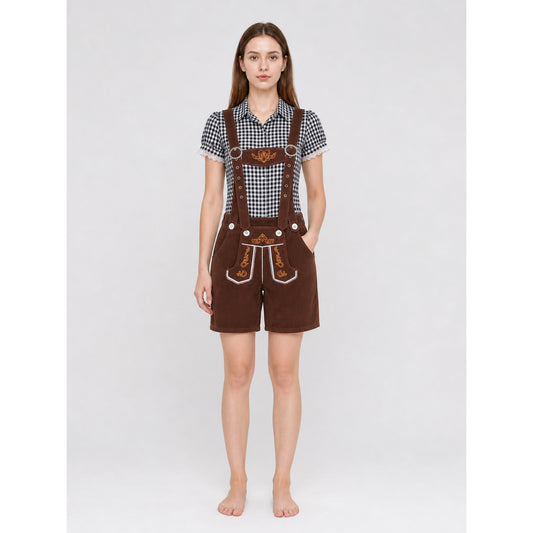 Shirt and Brown Suspender Shorts Set