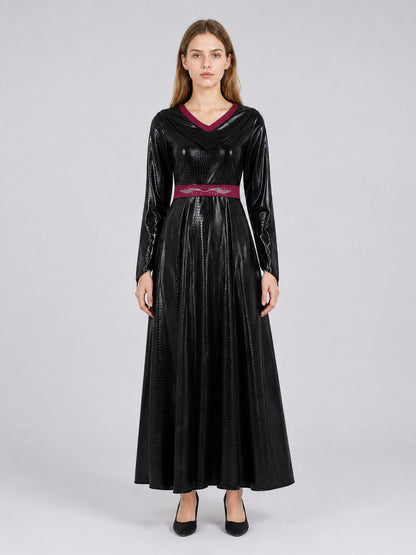 Costume Maxi Dress with Burgundy Belt on-model view