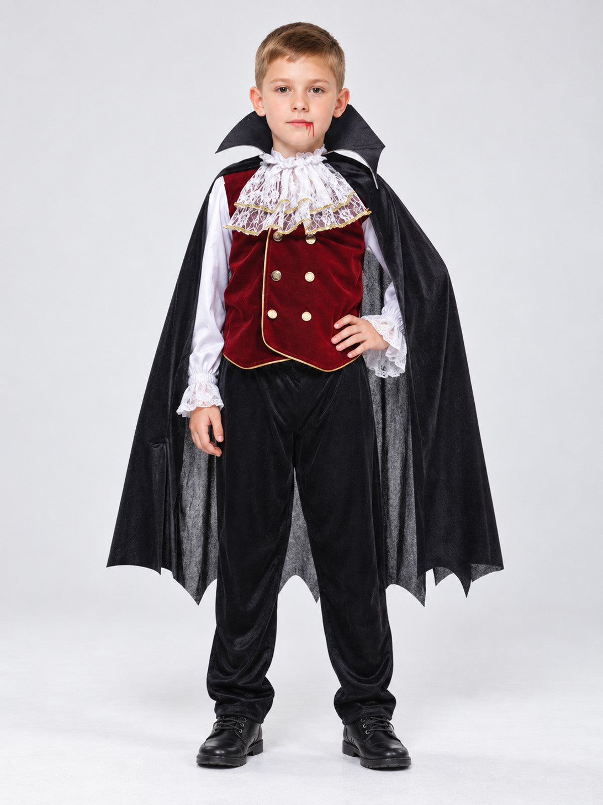 Vampire Costume with Red Vest on-model view