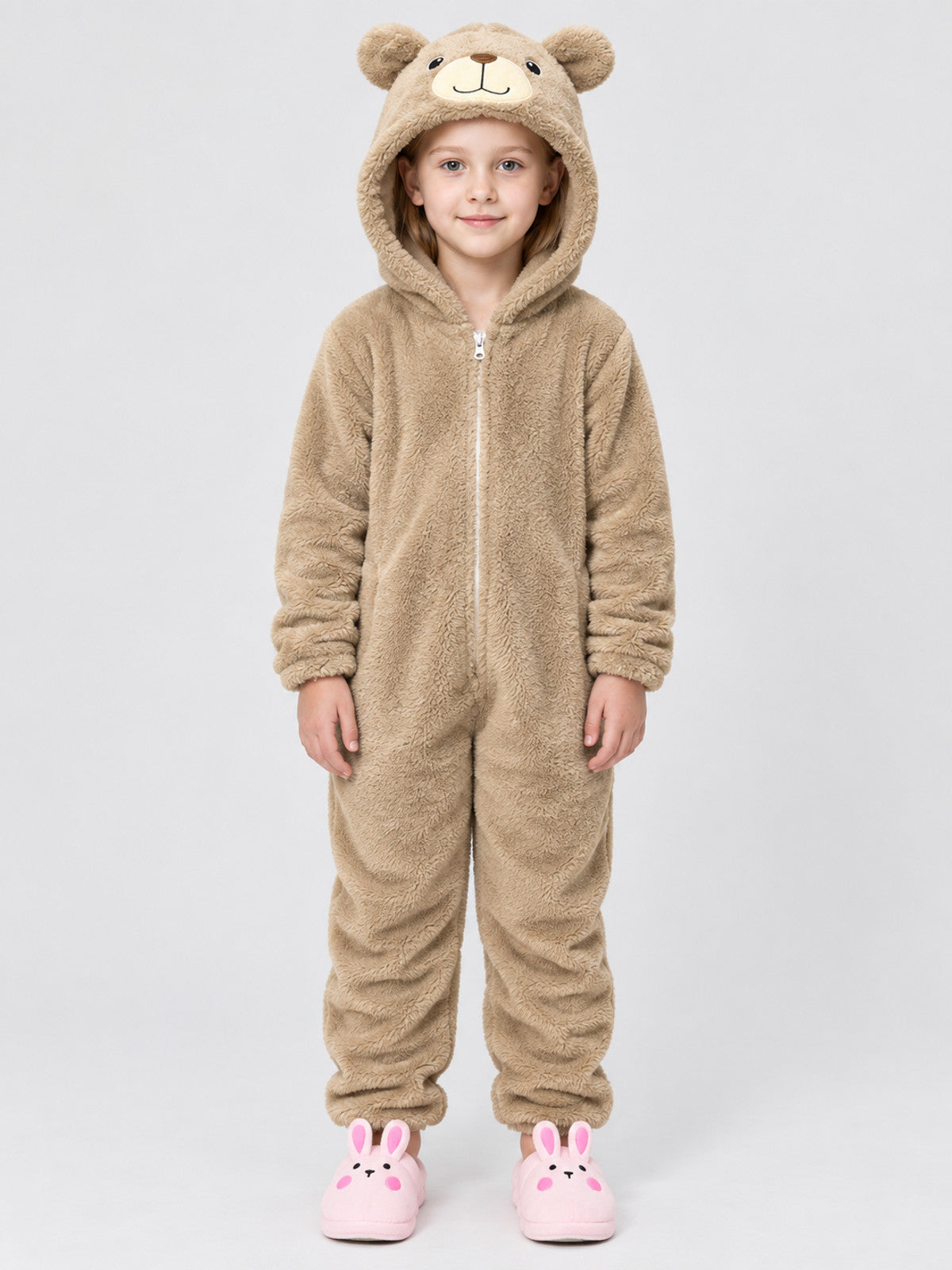 Flannel Bear Pajama Jumpsuit, Light Beige