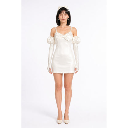 Cosplay Costume White Dress with Bow and Black Wig main product view