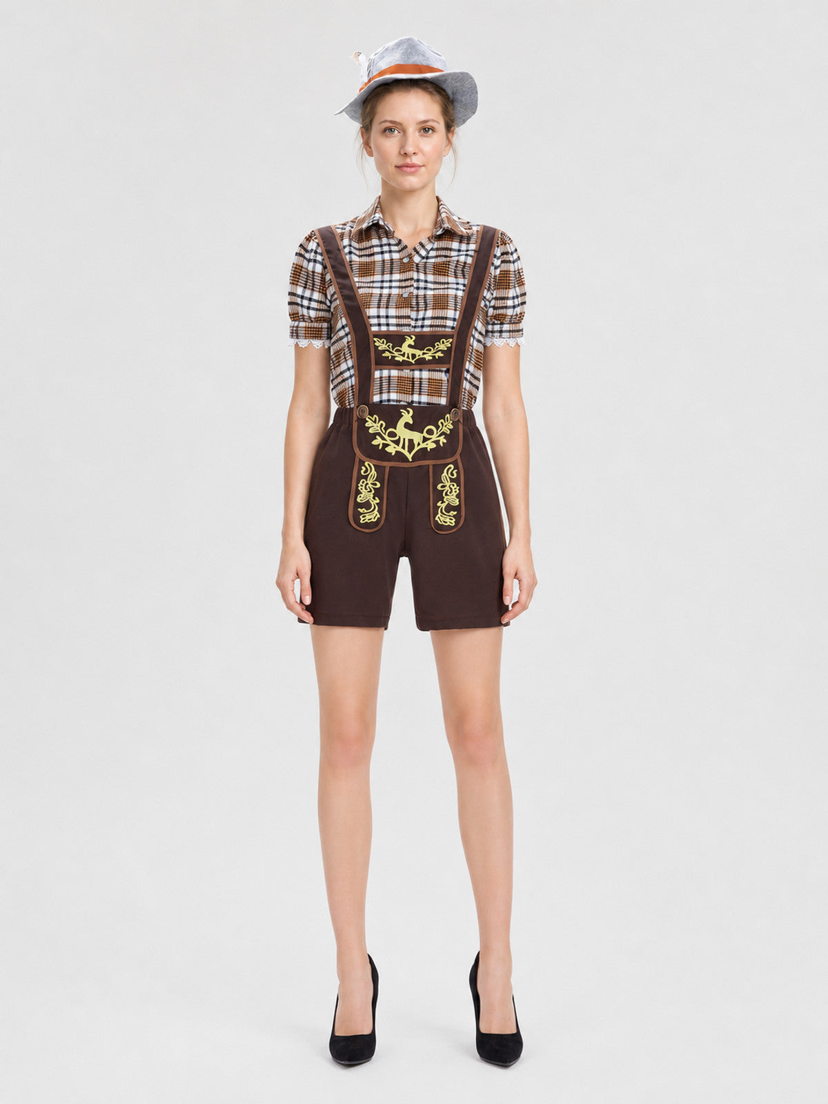 Plaid Stage Costume: Shirt, Shorts, and Hat
