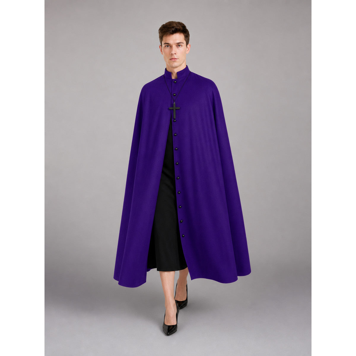 Long Purple Hooded Robe with Collar front view