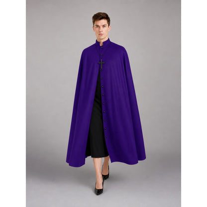 Long Purple Hooded Robe with Collar front view