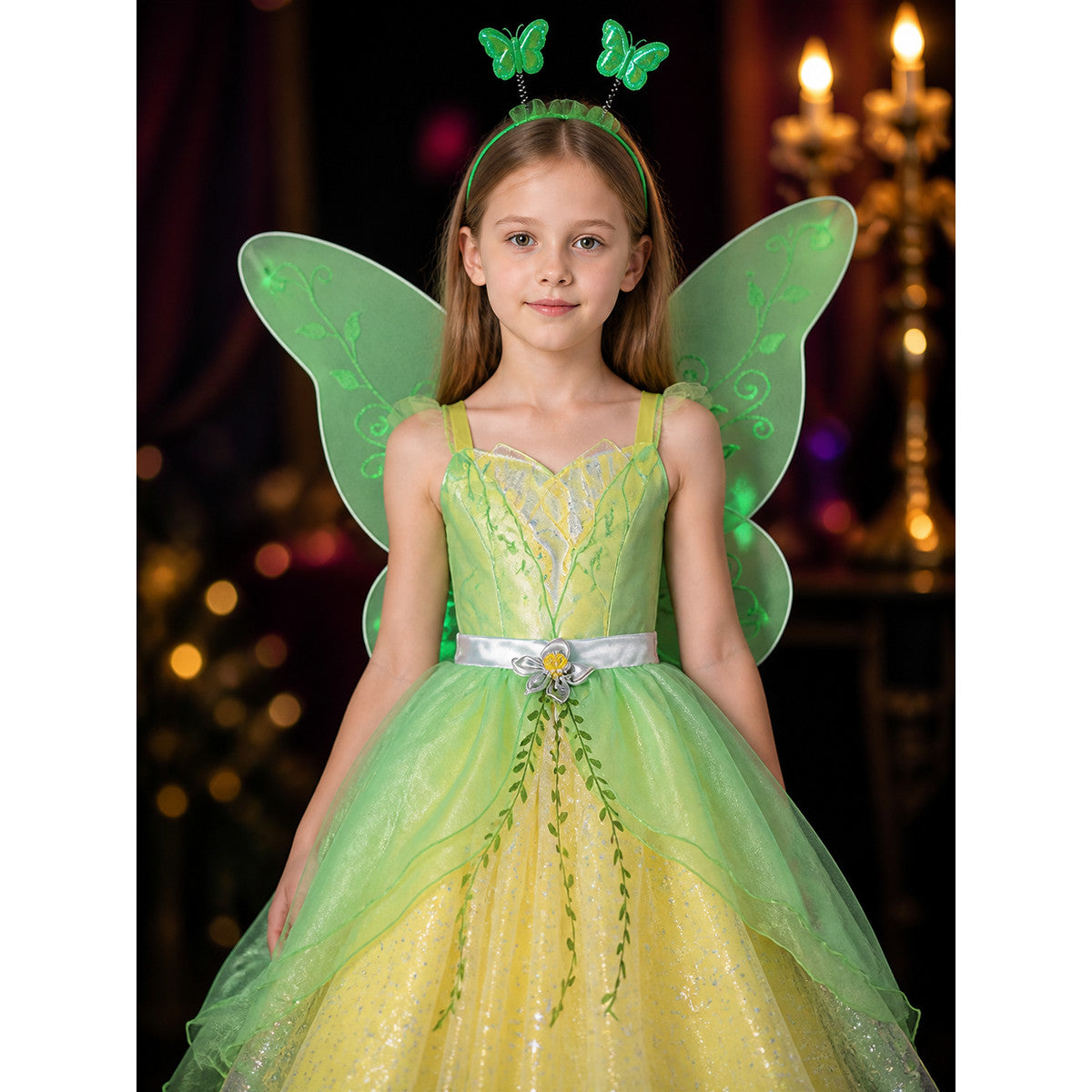 Girls Fairy Princess Butterfly Wings Costume Dress, Sparkle Gown With Fluffy