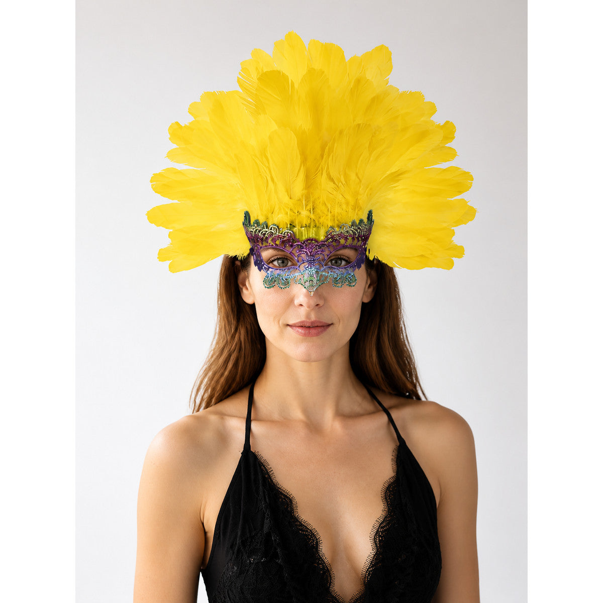 Carnival Headpiece with Feathers and Mask main product view