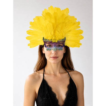 Carnival Headpiece with Feathers and Mask main product view