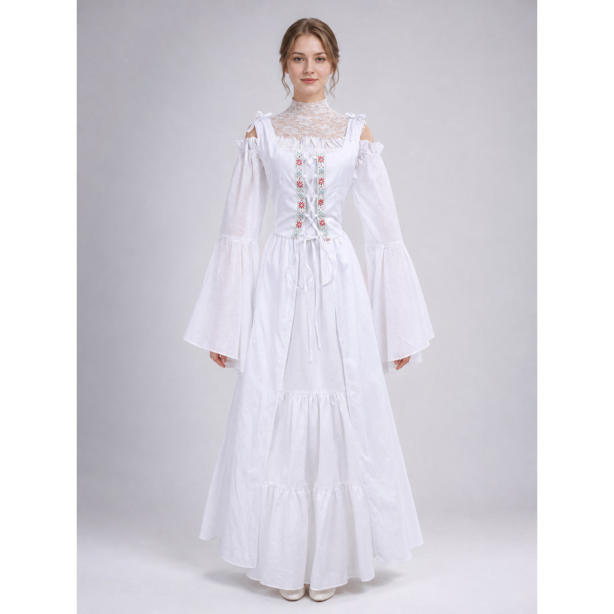 White Palace-Style Cosplay Costume with Corset Bodice on-model view