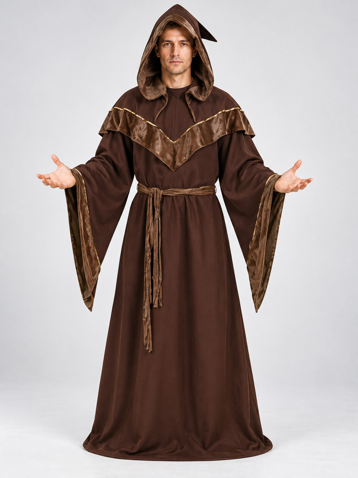 Brown Wizard Costume with Hood and Belt