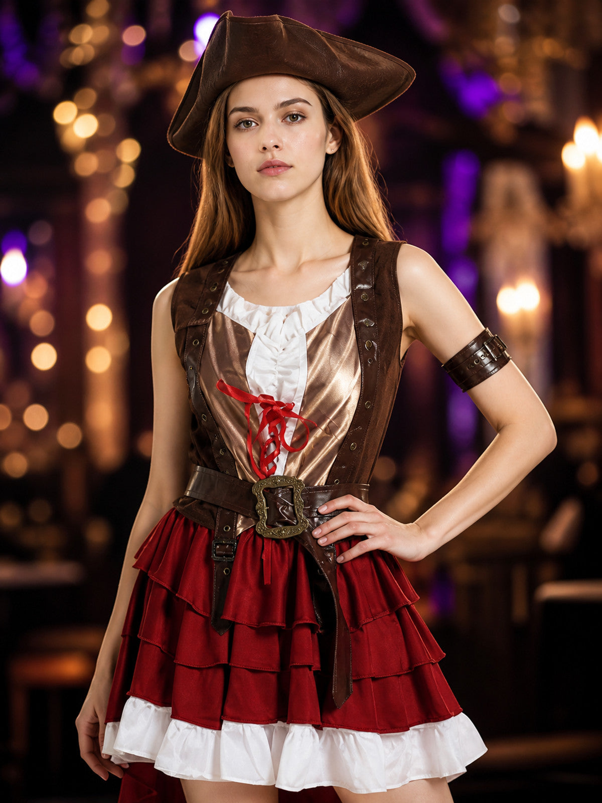 Pirate Costume with Corset and Hat for Cosplay on-model view