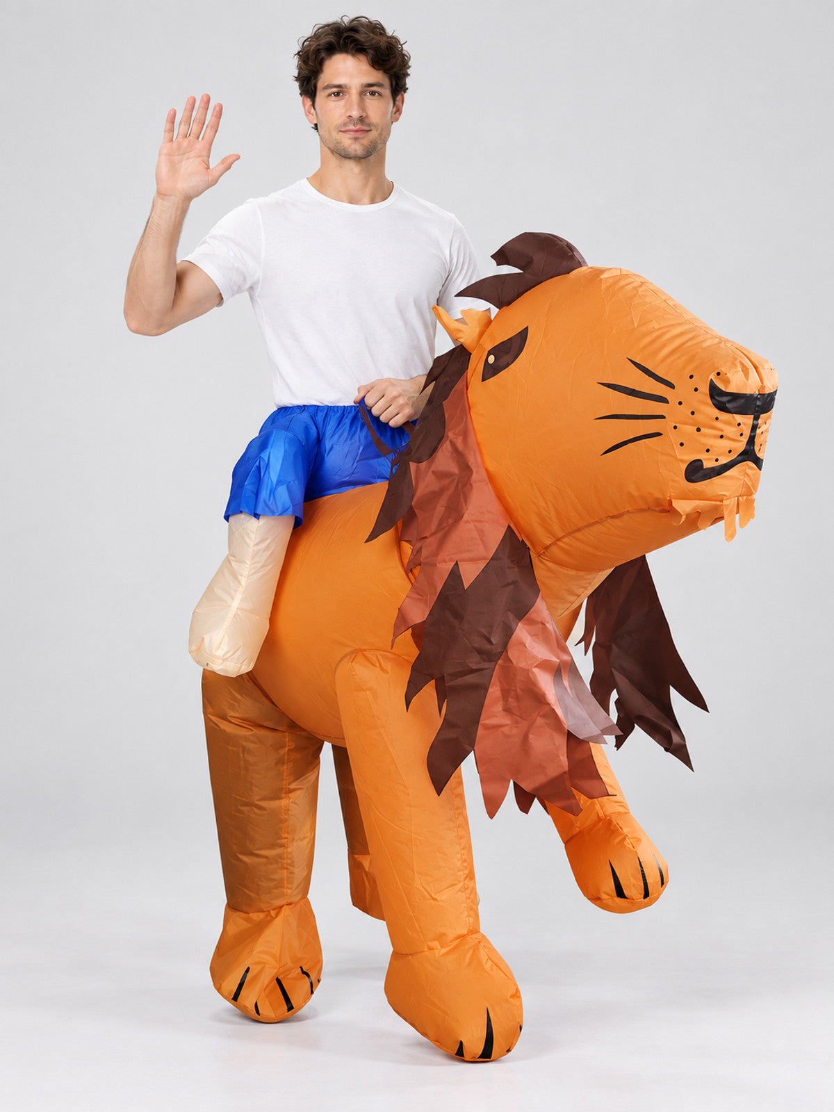 Inflatable Lion Costume Orange with Dark Brown Mane