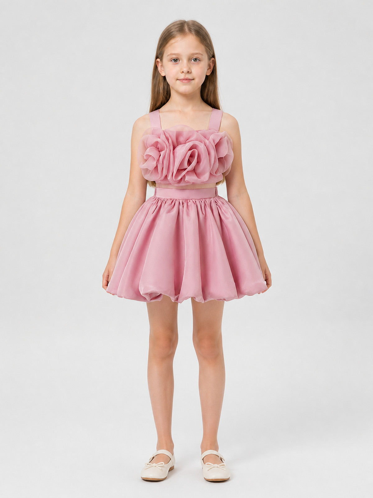 Children's set: bustier top and full skirt with flowers on-model view
