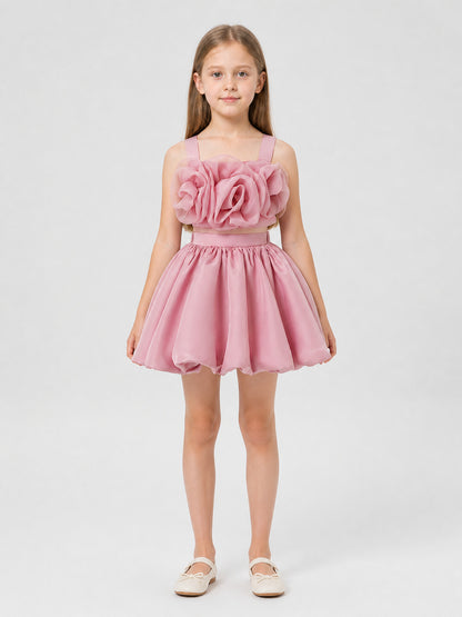 Children's set: bustier top and full skirt with flowers on-model view