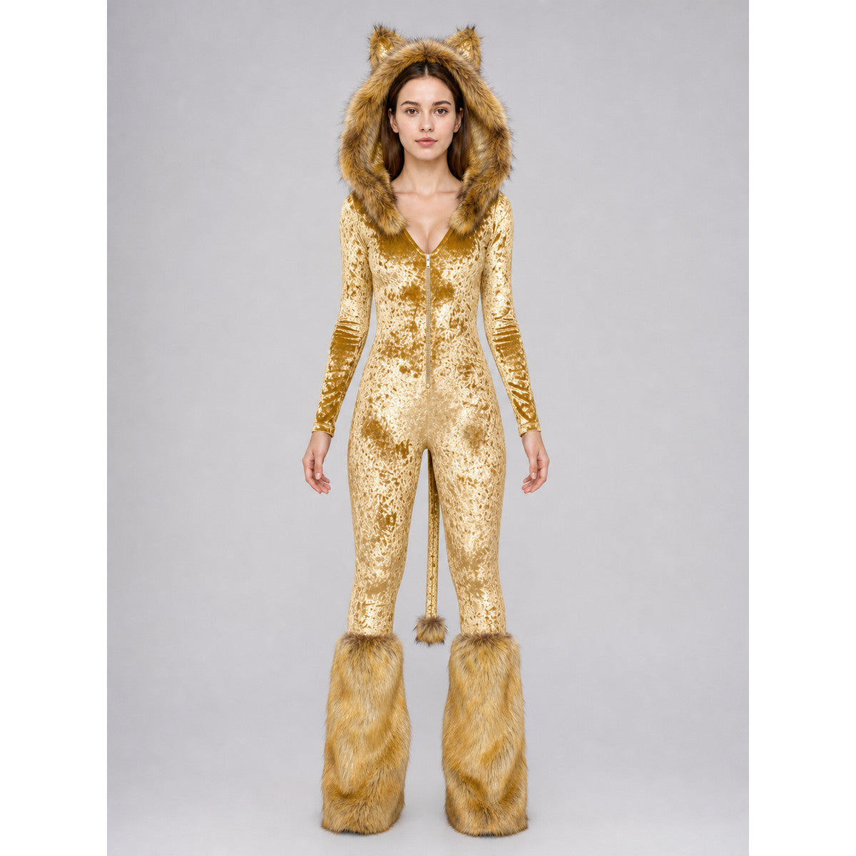 Lion cosplay costume with hood and tail front view