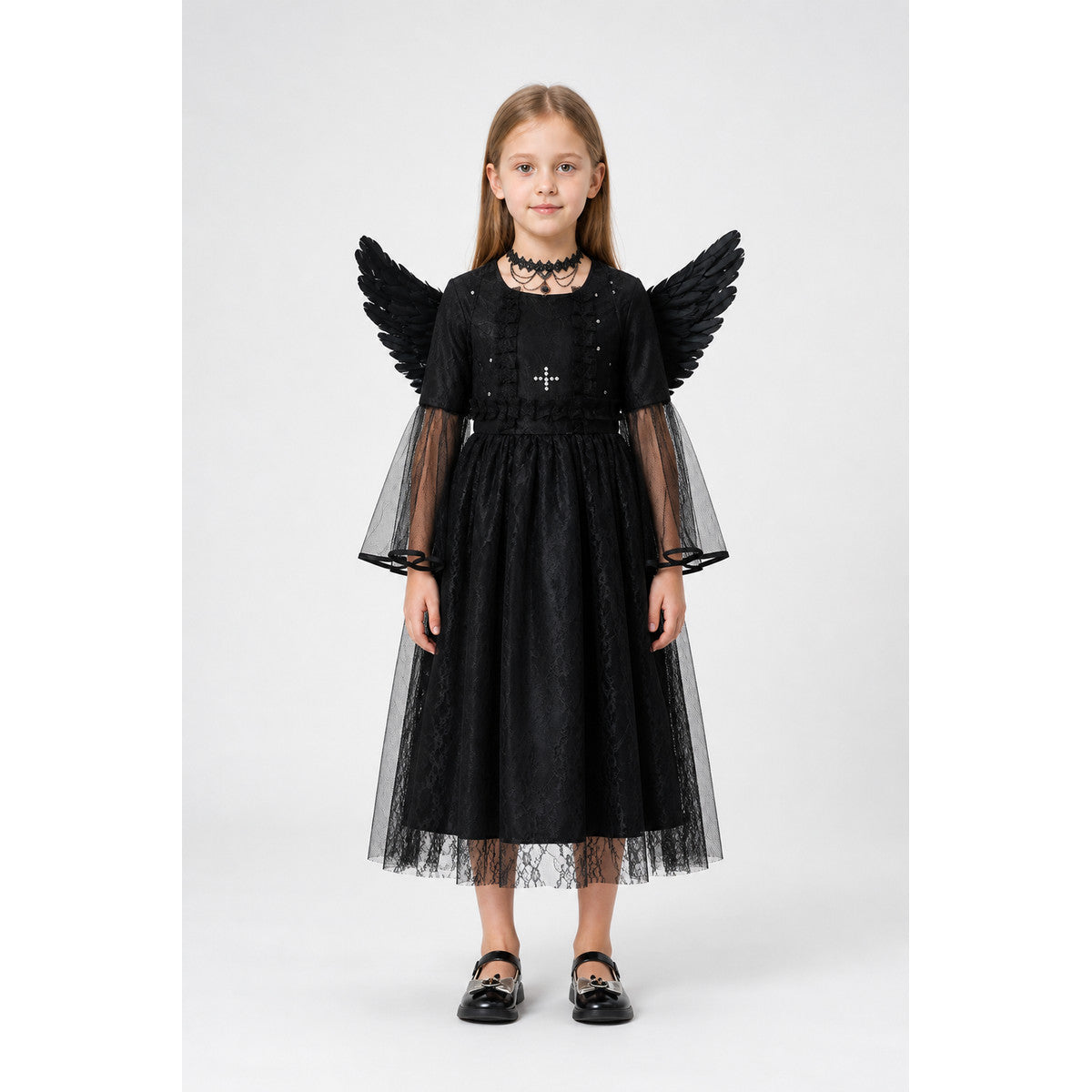 Black Midi Dress with Wings and Lace main product view